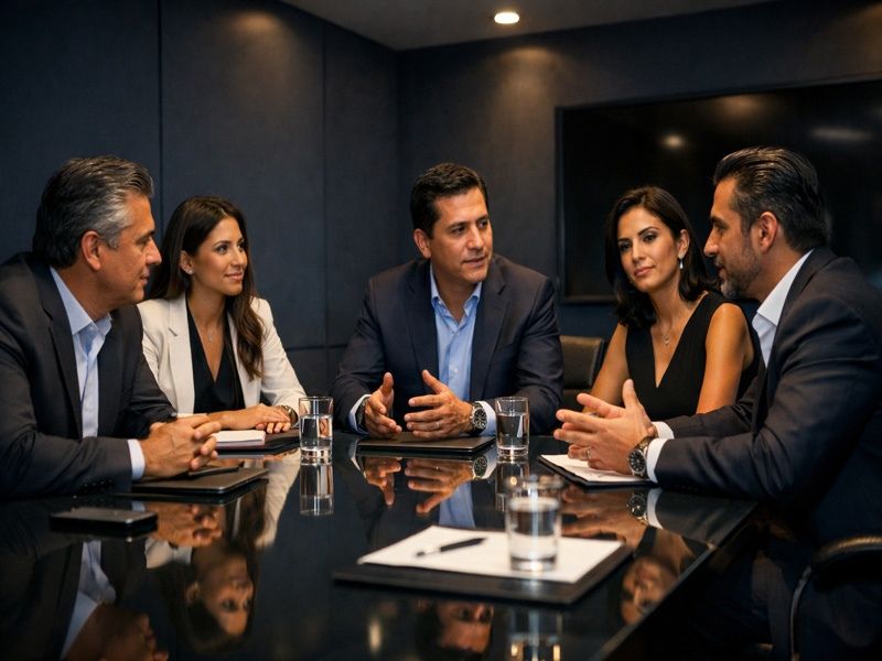 Ejecutivos Beetbul en sala de juntas corporativa